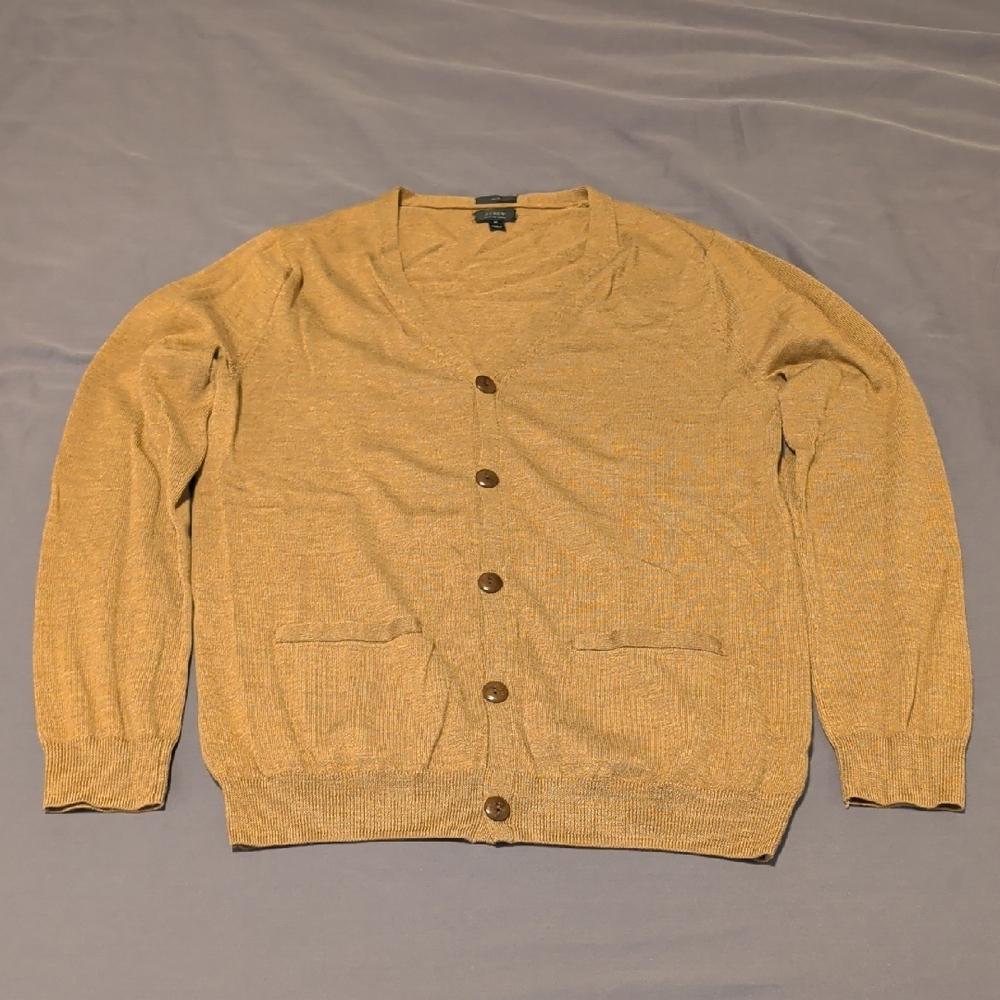 J. Crew Men's Tan Slim Merino Wool Cardigan Sweater, Size M